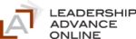 Logo for Leadership Advance Online featuring stylized overlapping 'L' and 'A' letters in gray and orange, with the publication name in bold gray text.
