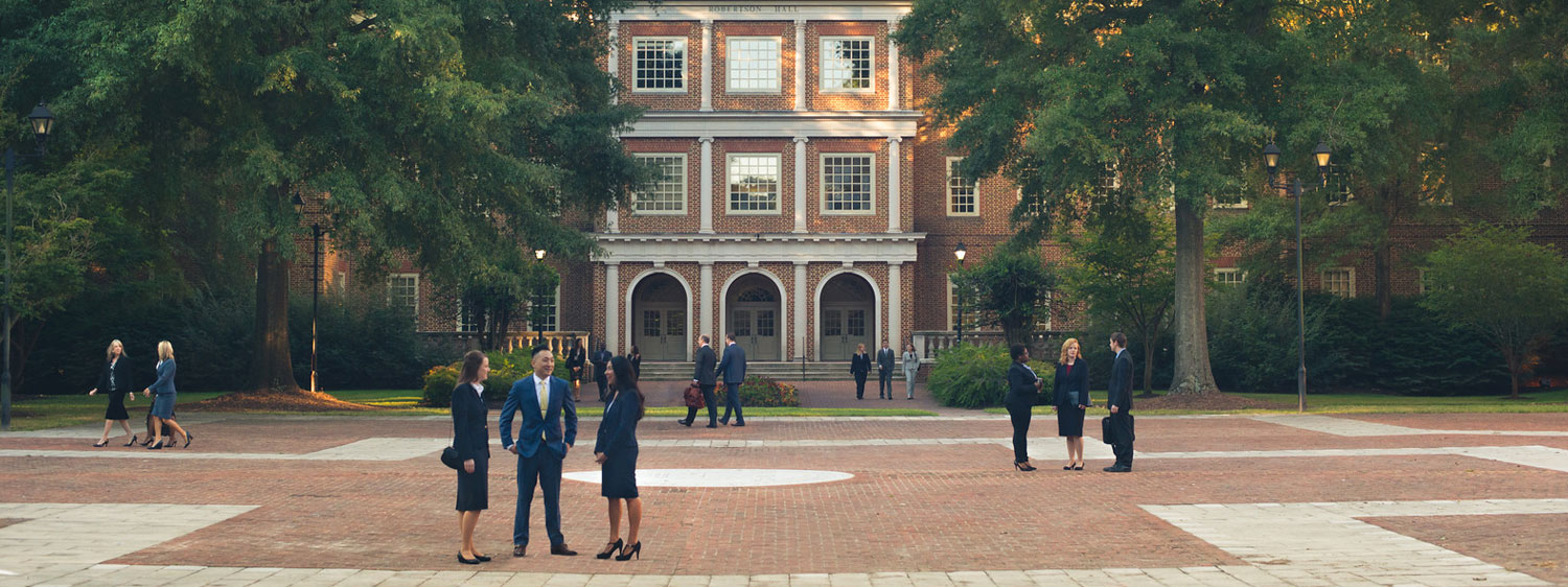 Students outside Robertson Hall, which houses Regent University's law school in Virginia Beach, VA 23464.