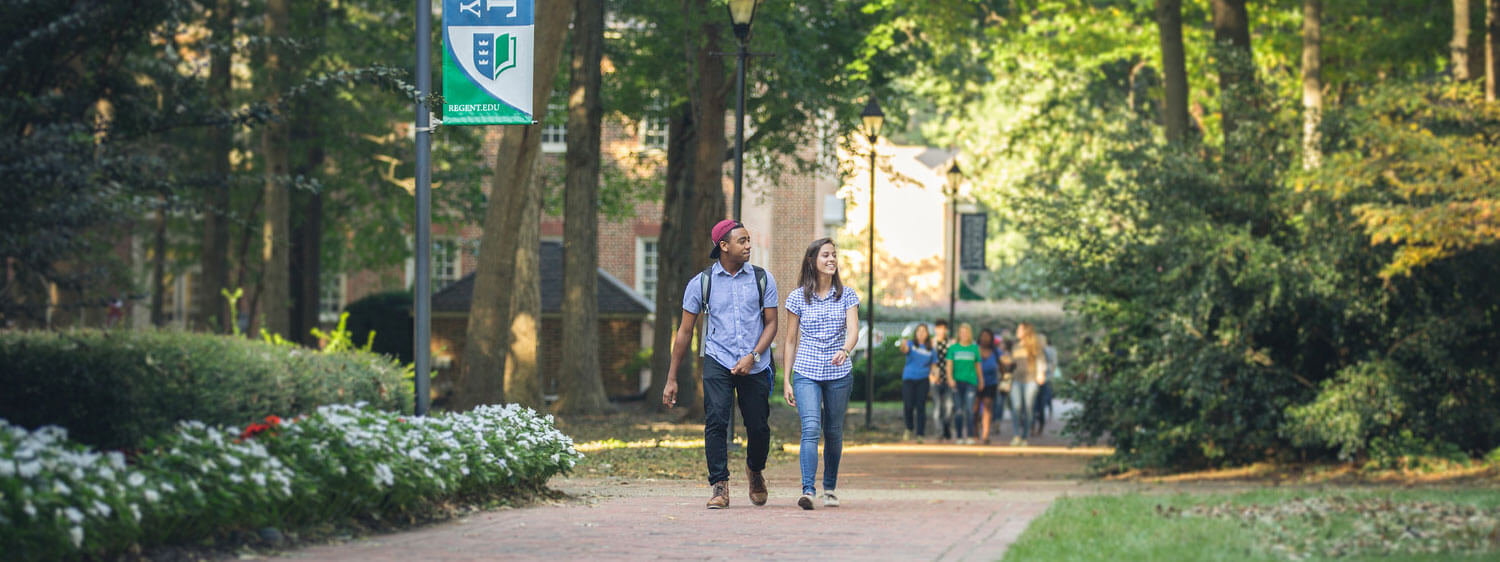 Students at Regent University's beautiful campus in Virginia Beach, VA 23464.