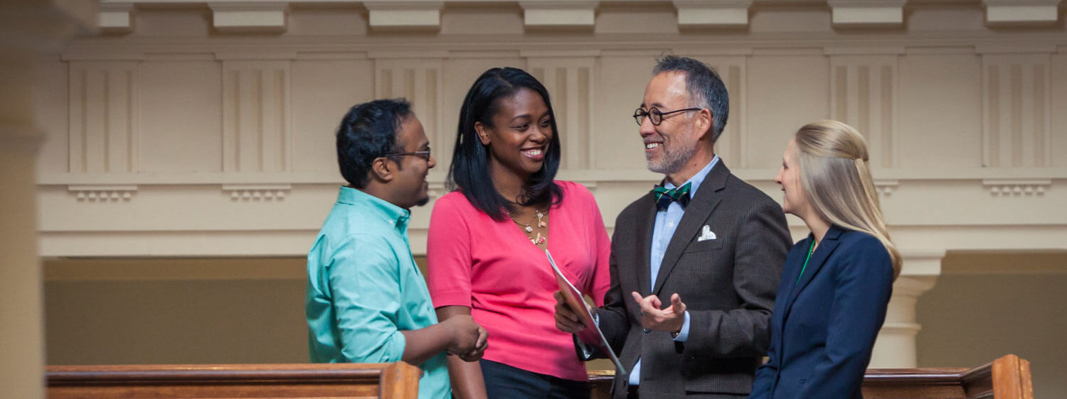 A professor talks to a group at Regent University, Virginia Beach.