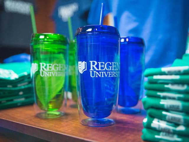 Regent University souvenirs that may be purchased during the graduation celebration in Virginia Beach.