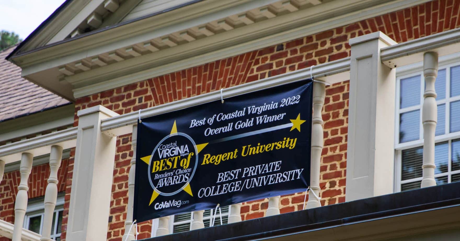 A banner announcing Regent University's top honors in the Coastal Virginia Magazine Awards,