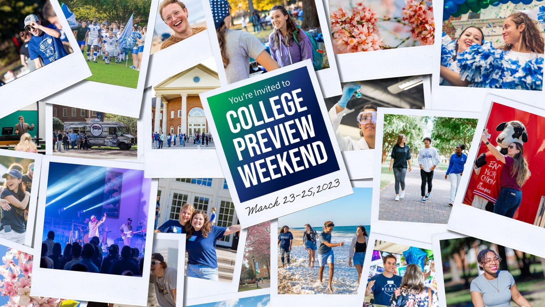 Come & See Your Bright Future at College Preview Weekend Event Registration: $50 Registration is temporarily unavailable due to a technical issue. We hope to have this issue resolved shortly. Thank you for your patience. College Preview Weekend March 23-25, 2023 | On Campus in Virginia Beach JOIN US FOR COLLEGE PREVIEW WEEKEND College Preview Weekend is an unforgettable three-day experience for you and your family. Discover Regent’s stunning 70-acre campus in Virginia Beach and see for yourself what life is like as a college student at Regent. During your visit, you’ll attend classes, meet faculty and staff, tour campus, learn about admissions and scholarships, explore our coastal region, and stay on campus in Regent’s award-winning college dorms if you choose. Register for College Preview Weekend and come see for yourself why Regent is America’s premier Christian university. Regent University College Preview Weekend Café Moka. WHO SHOULD ATTEND? All Junior & Senior Highschool Students Transfer Students (Generous transfer policy—up to 90 credit hours!) Students’ Parents & Guardians are welcome to join us WHILE YOU ARE HERE, YOU WILL: Attend Classes, Meet Professors & Make Connections Experience Student-led UnChapel Customize Your Friday Journey: Admissions, Tours, Financial Aid, Honors & More Dine at The Ordinary & Refuel at the Student Center’s Cafe Moka Plus, Enjoy a Local Excursion or Campus Activity! SCHEDULE MEALS & DINING ACCOMMODATIONS FOR FAMILIES DIRECTIONS & CAMPUS FAQS CONTACT US 1000 Regent University Drive, Virginia Beach, VA 23464 800.373.5504757.352.4127 EQUAL OPPORTUNITY POLICY FOR STUDENTS Regent University does not discriminate on the basis of race, color, sex, national or ethnic origin, disability, age or veteran status in admissions, treatment or access to its programs and activities, or in the administration of educational policies, scholarships, loan programs, athletics or other University programs. In addition, Regent does not discriminate based on religion, except as necessary to comply with Regent’s Standard of Personal Conduct and Statement of Christian Community and Mission. ©2023 Legal Notice Privacy Policy Non Discrimination Policy ABA-Required Disclosures Drug & Alcohol Abuse Prevention Program Student Appeals and Grievances Skip to toolbar About WordPress Regent University Customize 33 updates available 00 Comments in moderation New Edit Page SEOOK Imagify WP Rocket Duplicate Post Forms Edit Forms Search Howdy, Endia Young Log Out