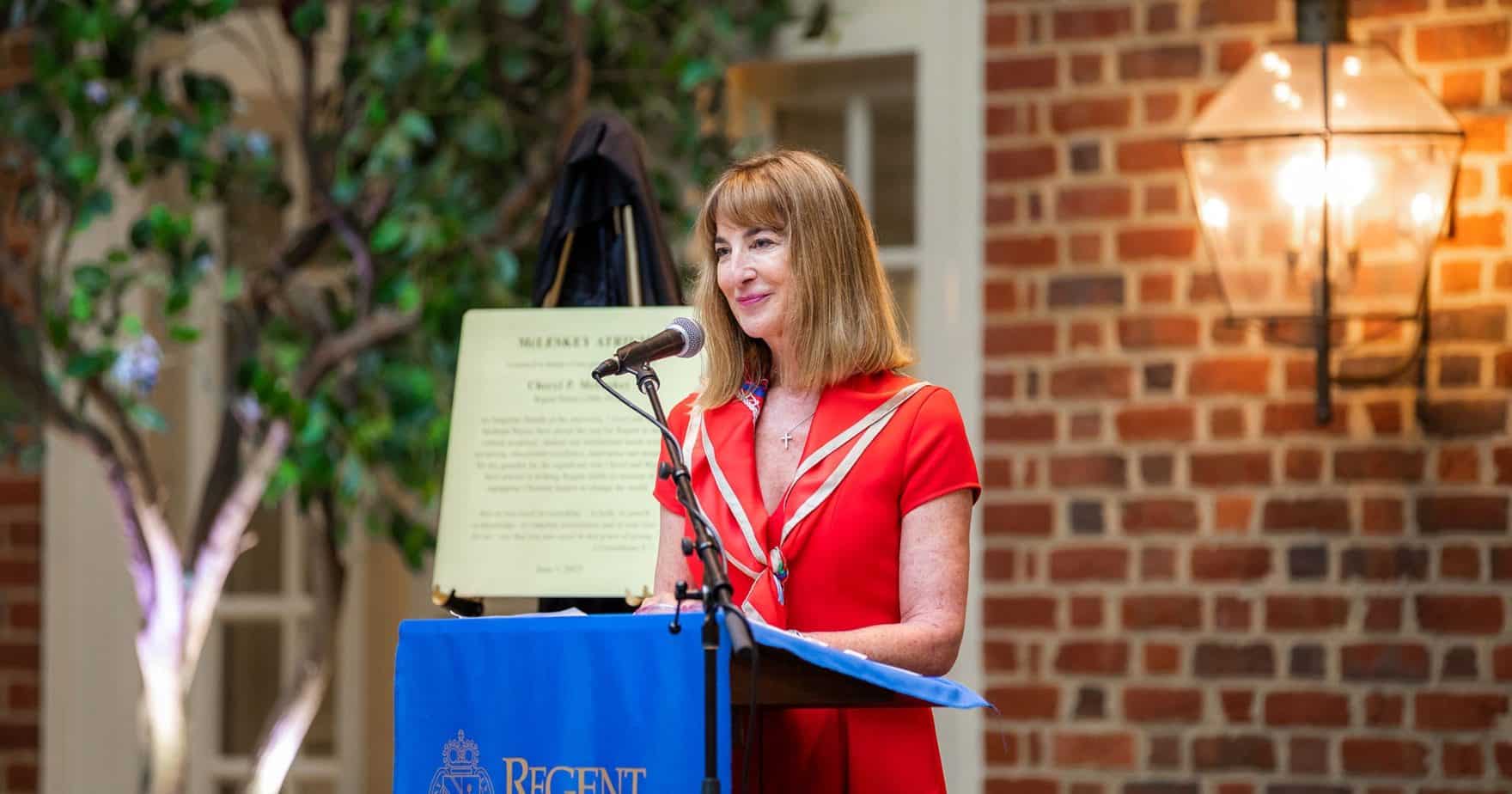 Cheryl P. McLeskey, in whose honor Regent University named its library atrium.