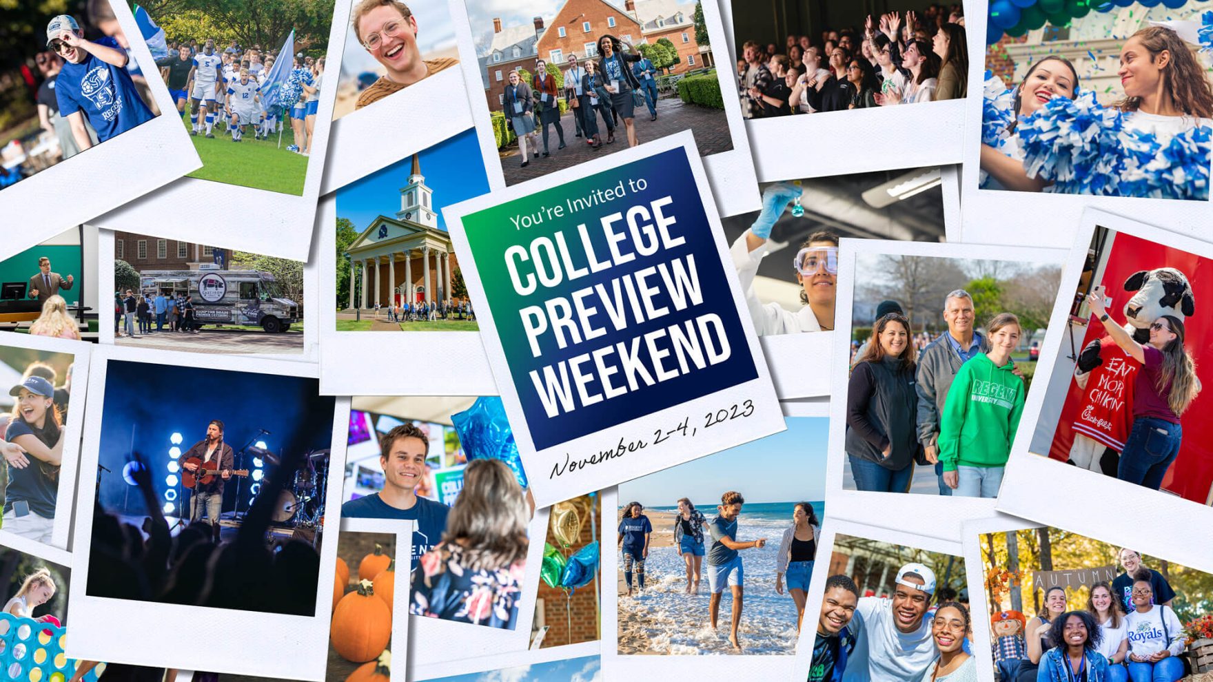 Photo collage of Regent University Students: High School Juniors, Seniors, and Transfer Students Are Invited to College Preview Weekend on November 2-4, 2023