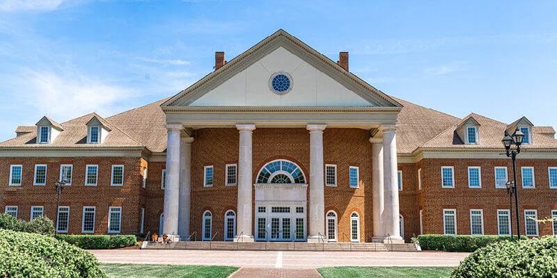 Regent University Communication and Performing Arts Building exterior with columns