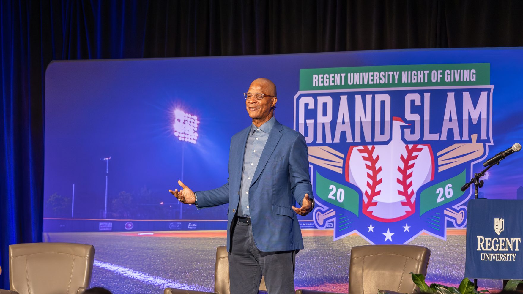 Darryl Strawberry speaks at Regent University's Night of Giving 2026 in Virginia Beach