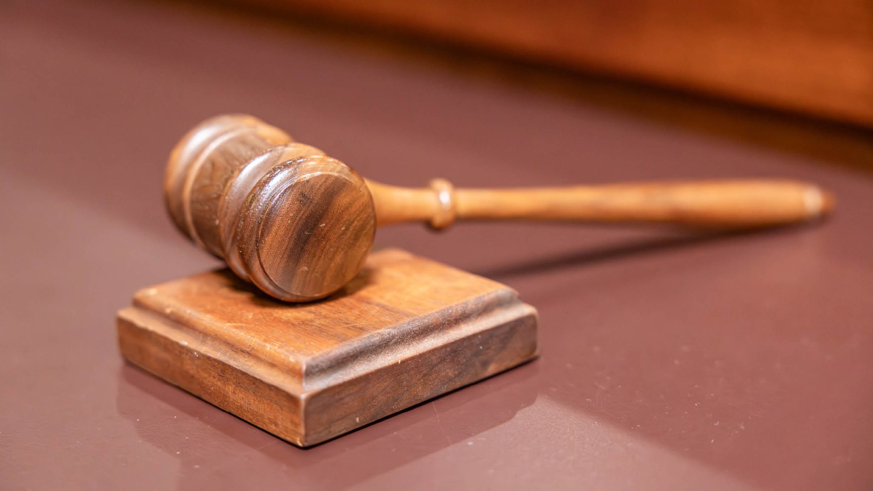 Gavel on the podium in Regent University's Moot Court Room, located in Robertson Hall building on campus in Virginia Beach, Virginia.