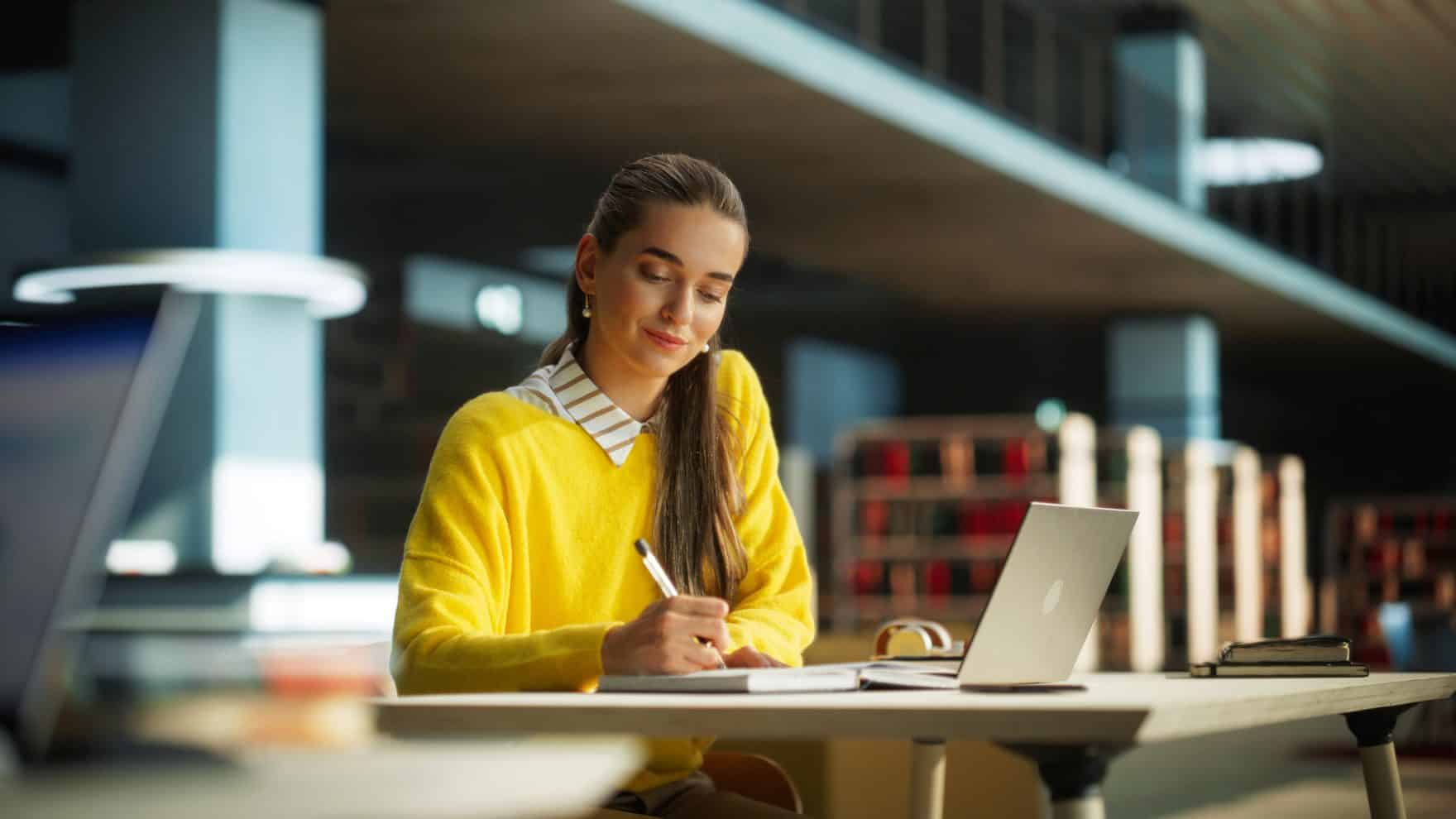 Student studying in the library.