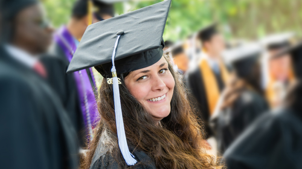 Shannon Sullivan in cap and gown at Regent's 2026 Commencement
