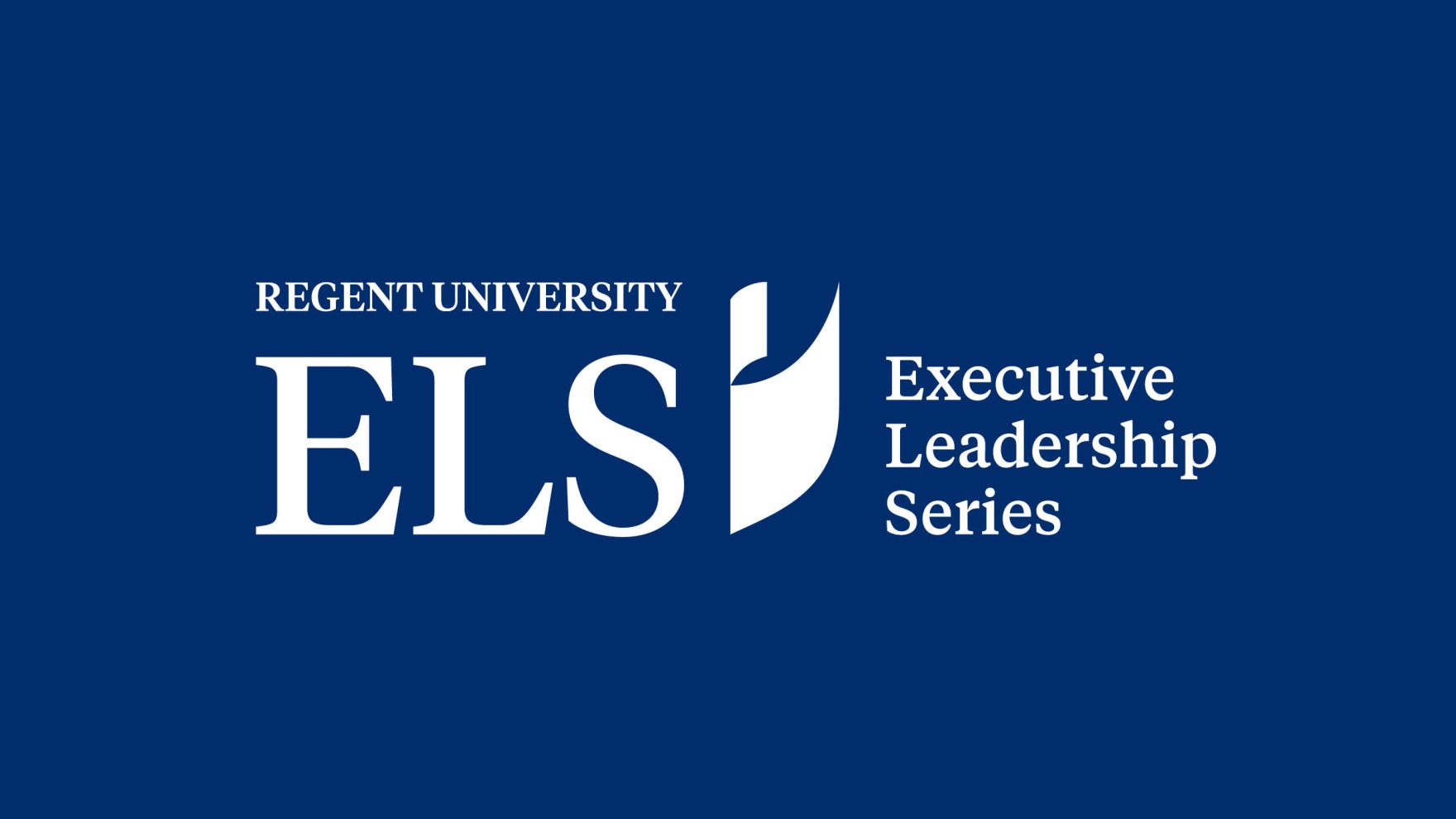 White logo of Regent University's Executive Leadership Series (ELS) against a blue background.