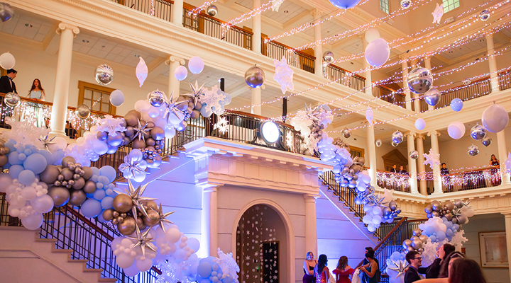Robertson Hall decorated for the Christmas ball